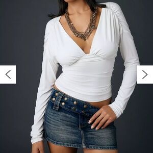 Urban Outfitters All I Need Double Plunge Tie-Back Long Sleeve Top